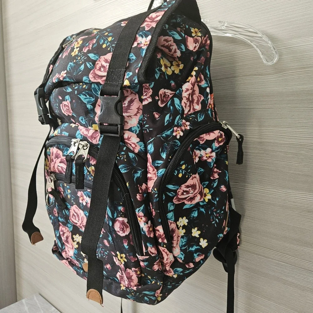 High Sierra Backpack Floral Rose Print Large Black Multi Pocket School Bag